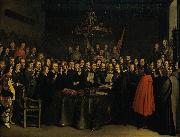 Gerard ter Borch the Younger Ratification of the Peace of Munster between Spain and the Dutch Republic in the town hall of Munster, 15 May 1648. oil painting on canvas